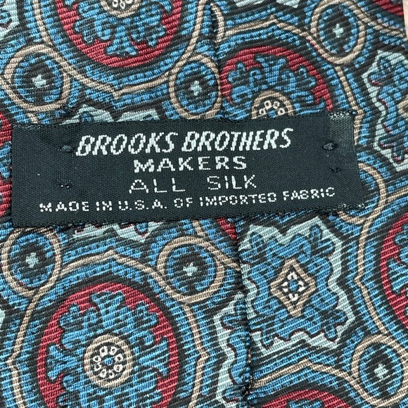 Brooks Brothers Makers Silk Tie Blue Red Geometric Mens Necktie USA Made - Picture 5 of 5
